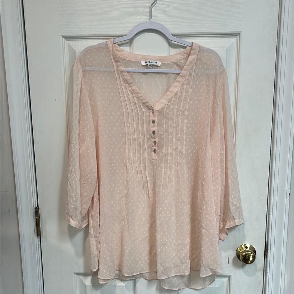 Rose & Olive Pink 3/4 Sleeve Relaxed Blouse